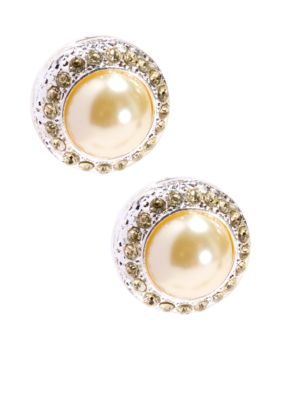 Kim Rogers Yellow Pearl/Stone Round Button Clip Earrings