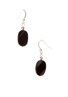 Kim Rogers&reg; Silver Bead and Black Oval Wafer Earrings