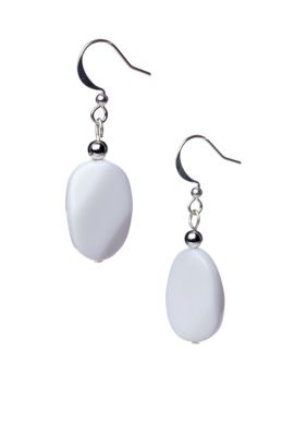 Kim Rogers White Oval Wafer Bead French Wire Earrings