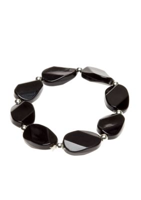 Kim Rogers Silver Bead and Black Oval Wafer Stretch Bracelet