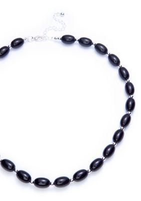 Kim Rogers&reg; Black Oval Bead with Silver Spacers Necklace