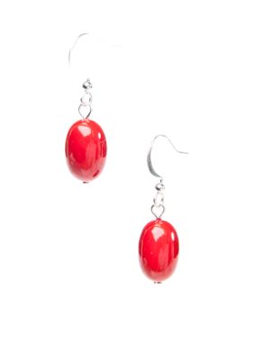 Kim Rogers&reg; Red Oval Bead French Wire Earring
