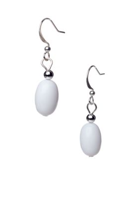 Kim Rogers White Oval Bead French Wire Earrings