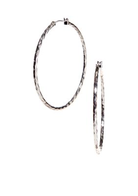 Kim Rogers 14K Gold Filled Post Silver Texture Hoop Earrings