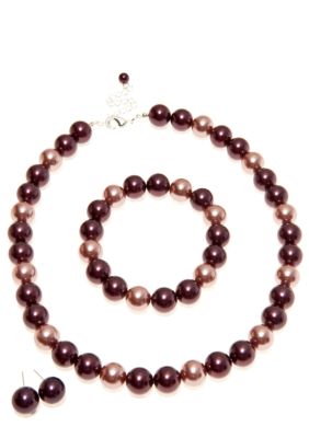 Kim Rogers&reg; Dusty Rose Tonal Pearl Necklace/Earring/Bracelet Set