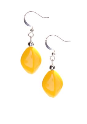 Kim Rogers Yellow Flat Oval Bead French Wire Earrings