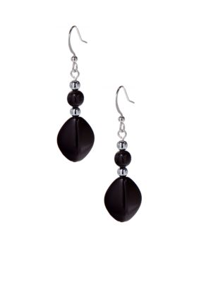 Kim Rogers Black Round Bead/Oval Drop French Wire Earrings