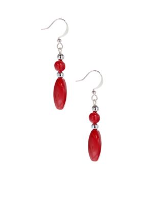 Kim Rogers&reg; Red Round/Oval Drop French Wire Earrings