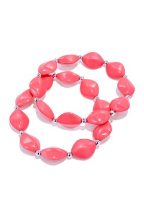 Kim Rogers Coral Flat Oval Bead Stretch Bracelets