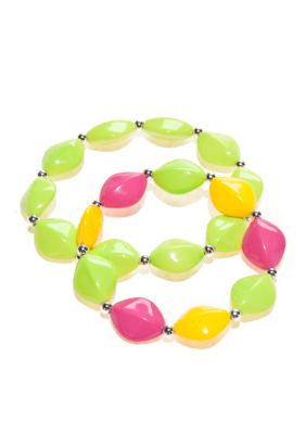 Kim Rogers Yellow, Lime Green and Fuchsia Flat Oval Stretch Bracelets Set of 2