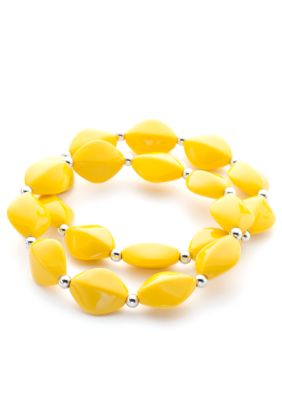 Kim Rogers Yellow Flat Oval Bead Stretch Bracelets Set of 2