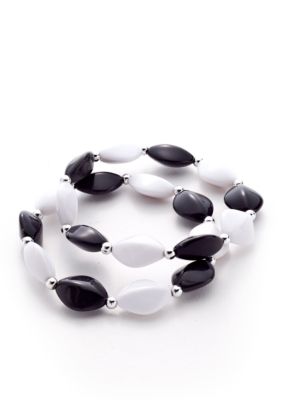 Kim Rogers Black & White Flat Oval Stretch Bracelet Set