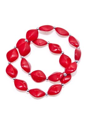 Kim Rogers&reg; Red Oval Bead And Silver Spacers Stretch Bracelet - Set of 2
