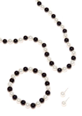 Kim Rogers Black and White Pearl Necklace/Bracelet/Earring Set