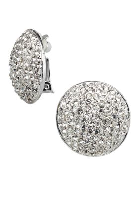 Kim Rogers Large Clear Pave Clip Button Earrings