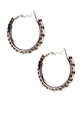 Kim Rogers Jet Rhinestone Hoop Earrings