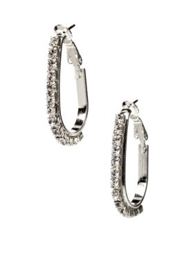 Kim Rogers Rhinestone Oval Hoop Post Earrings