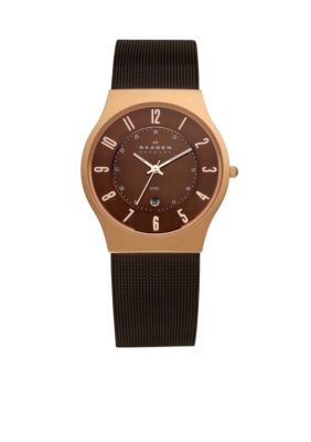 Skagen Rose Gold and Brown Mesh