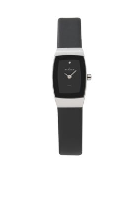 Skagen Slim Steel with Black Leather Strap Watch