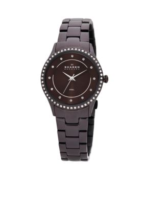 Skagen Brown Link Watch with Glitz