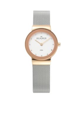 Skagen Silver and Rose Gold Mesh Watch
