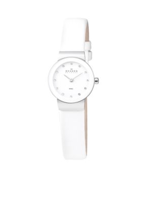 Skagen White Leather with Glitz Watch