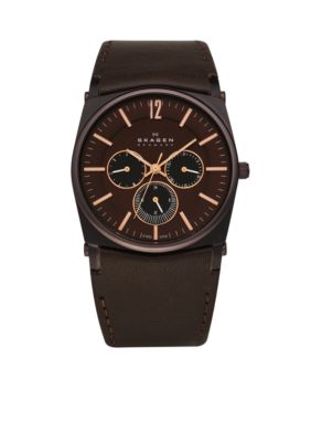 Skagen Brown Leather Stainless Steel Watch