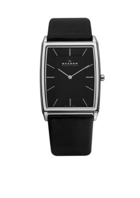 Skagen Steel Black Leather Watch