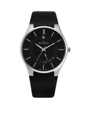 Skagen Men's Black Leather Watch