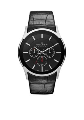 Skagen Men's Black Leather Watch