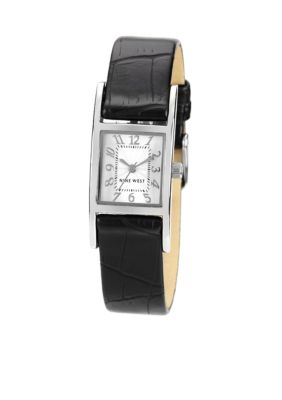 Nine West Silver Rectangular Shaped Bezel with Black Strap