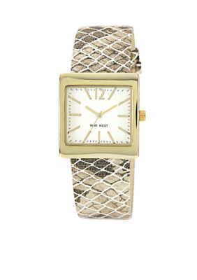 Nine West Gold Tone Rectangular Case with Snake Skin Strap