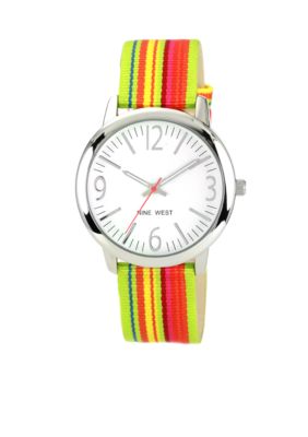 Nine West Silver Tone Round Case with Rainbow Strap
