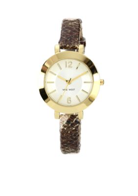 Nine West Gold Tone Snakeskin Strap Watch 