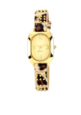 Nine West Gold Tone Case with Leopard Strap 