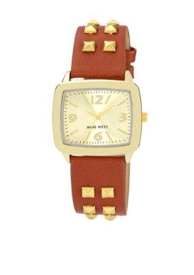 Nine West Gold Tone Case with Studded Strap Watch