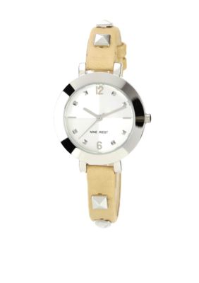 Nine West Silver Tone Round Case with natural Strap