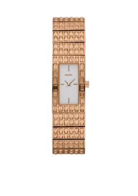 DKNY Ladies Rose Gold IP Glitz Half Bangle