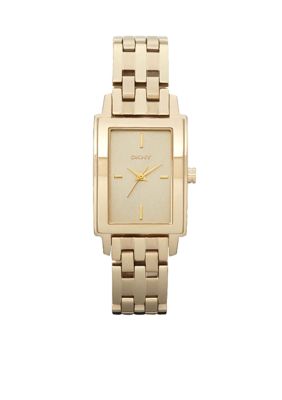 DKNY Ladies Rectangular Gold IP Stainless Steel Bracelet Watch