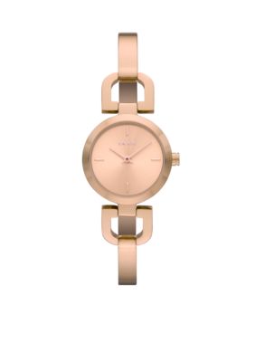 DKNY Ladies Rose-Gold Tone Round Bracelet Watch