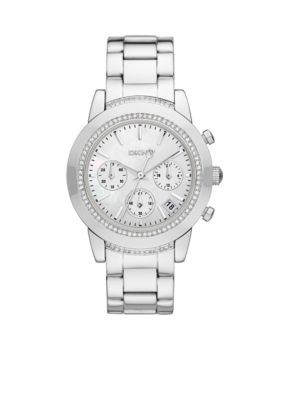 DKNY Silver Tone Glitz Chronograph Tribeca Watch