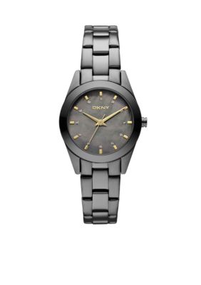 DKNY Ladies Gunmetal Stainless Steel Round Mother of Pearl Watch