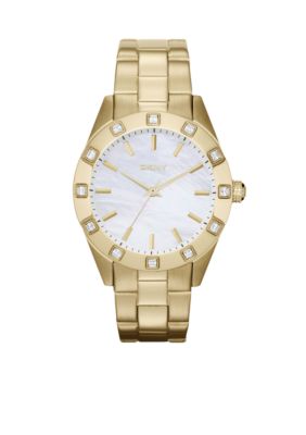 DKNY Ladies Gold Tone Stainless Steel Glitz Watch