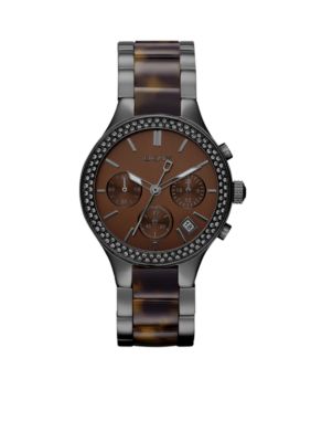 DKNY Ladies Faux Tortoise and Smoke Round Glitz Chronograph Broadway Watch