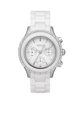 DKNY White Ceramic and Silver-Tone Stainless Steel Chronograph Watch