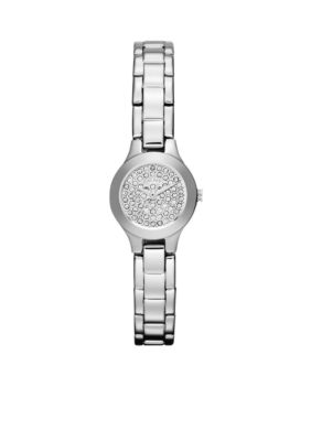 DKNY Mini Silver Tone Stainless Steel Three-Hand Glitz Watch
