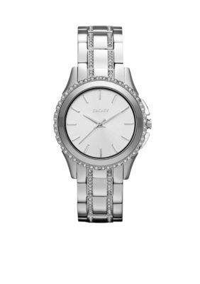 DKNY Ladies Silver Tone Stainless Steel 3 Hand Glitz Watch