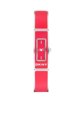 DKNY Ladies Coral Enamel and Silver-Tone Stainless Steel Bangle
