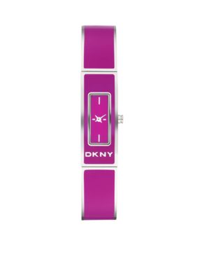 DKNY Ladies Fuchsia Enamel and Silver-Tone Stainless Steel Bangle