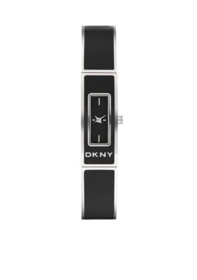 DKNY Ladies Black Enamel and Silver-Tone Stainless Steel Bangle